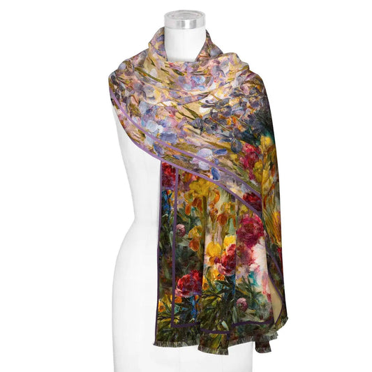 Tiffany Peonies & Iris   Silk Blend Shawl – Lightweight Dressy