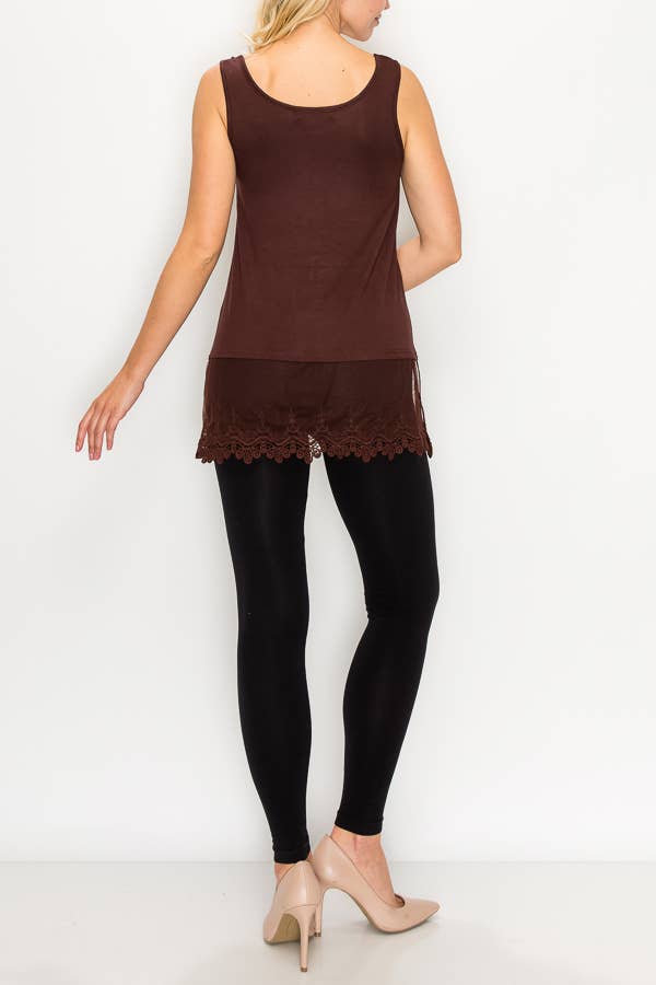 Soft Relaxed Tank With Delicate Floral Laced Hem