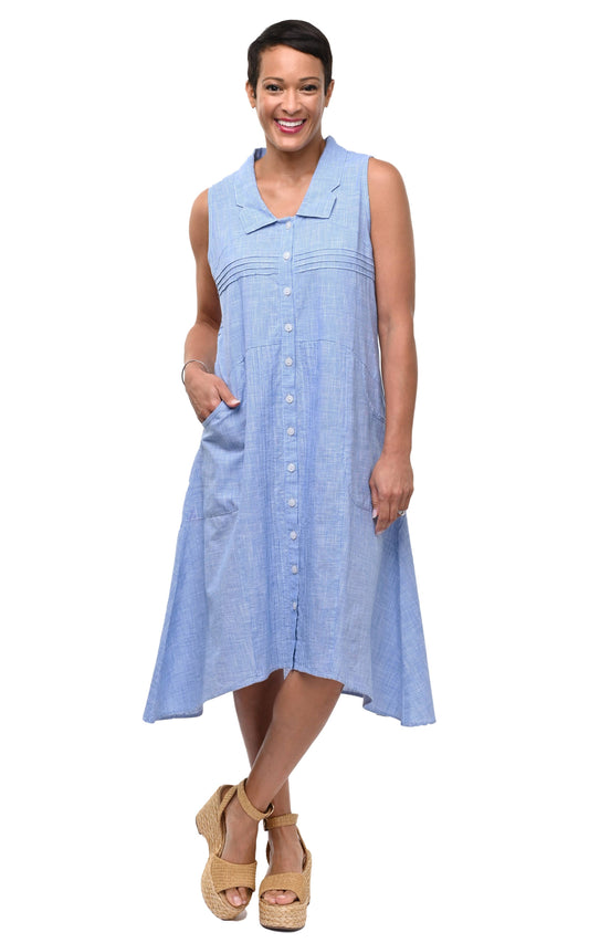 Denise Dress in Blue Mini Check