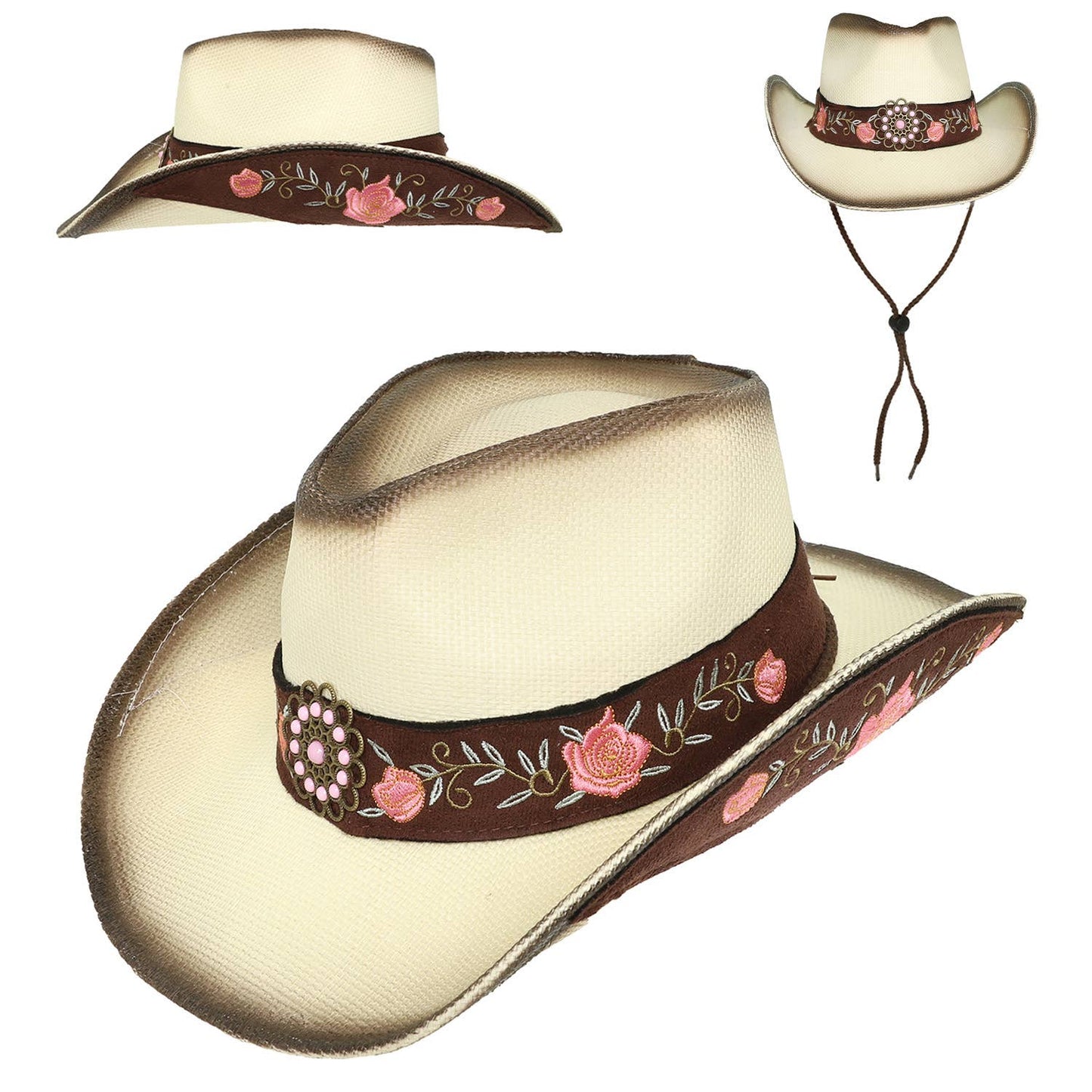 Fashion Western Floral Straw Woven Cowboy Hat