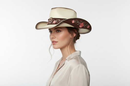 Fashion Western Floral Straw Woven Cowboy Hat