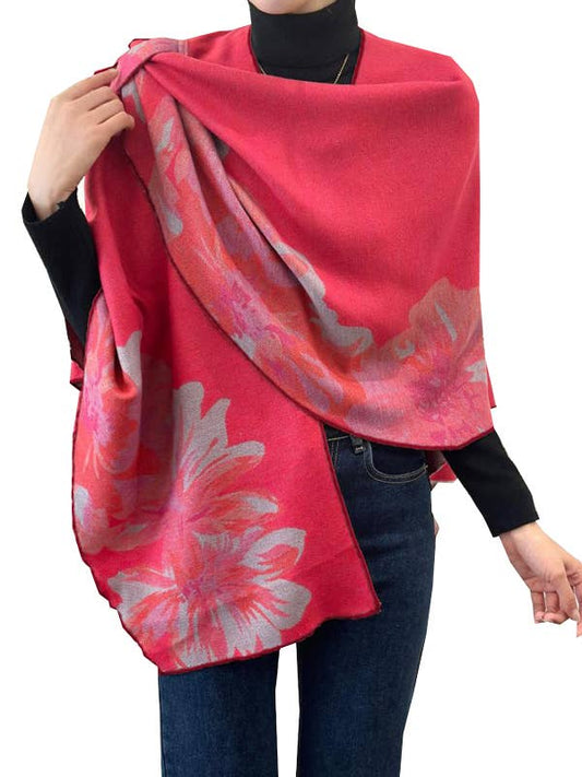 Wrap Pink & Gray Reversible Rose Short–Loop Shawl Collection