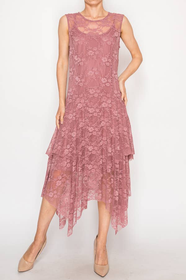 Sleeveless Tiered All Lace Dress