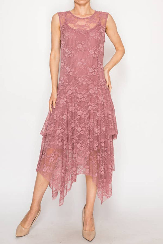 Sleeveless Tiered All Lace Dress