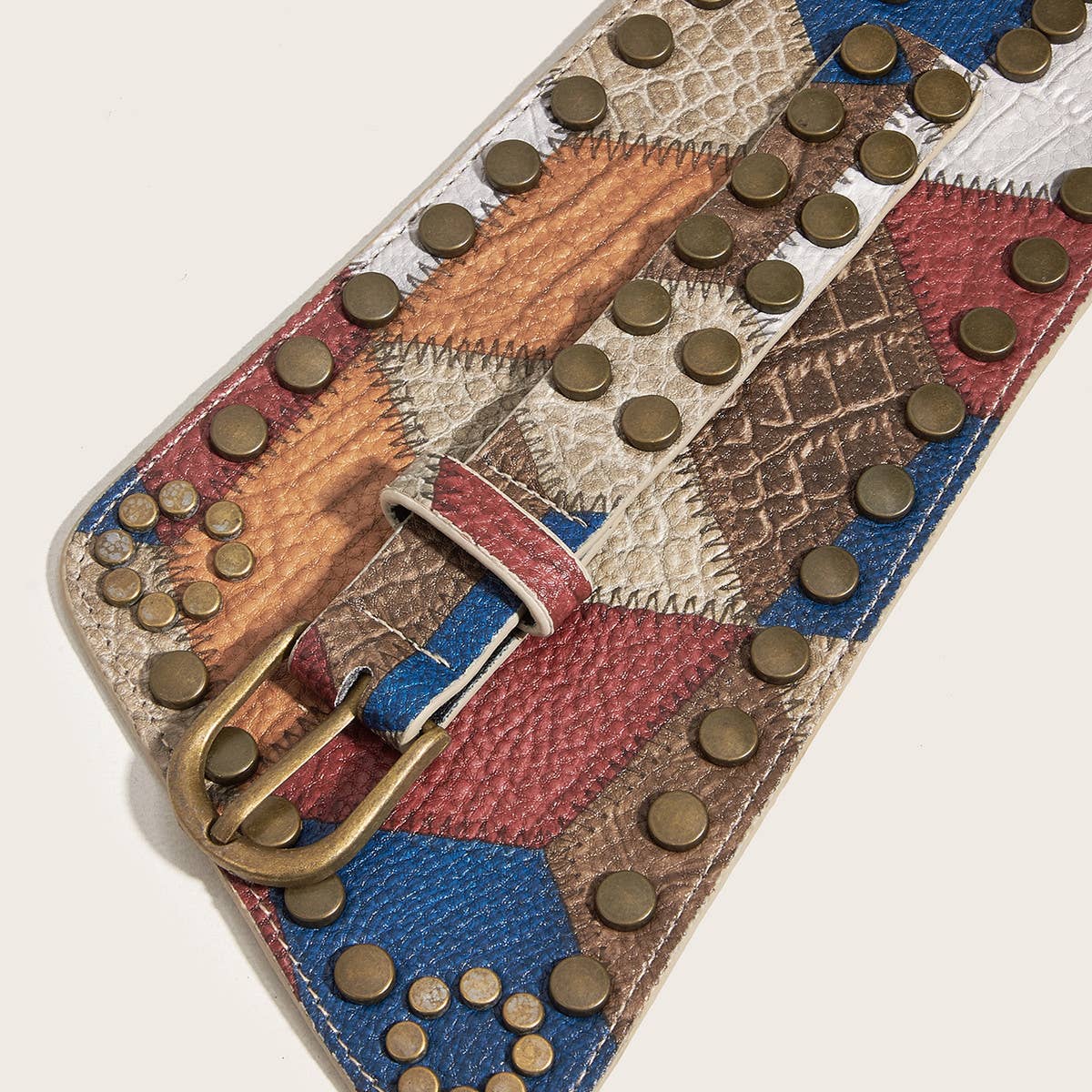 Bronze Nail Metal Buckle Elastic Gridle Belt