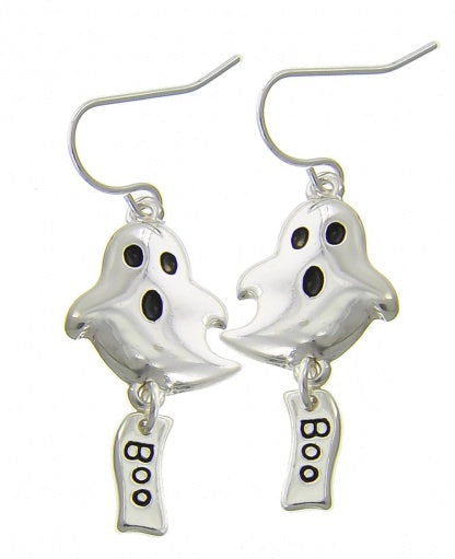 Silver Ghost & Boo Sign Earrings