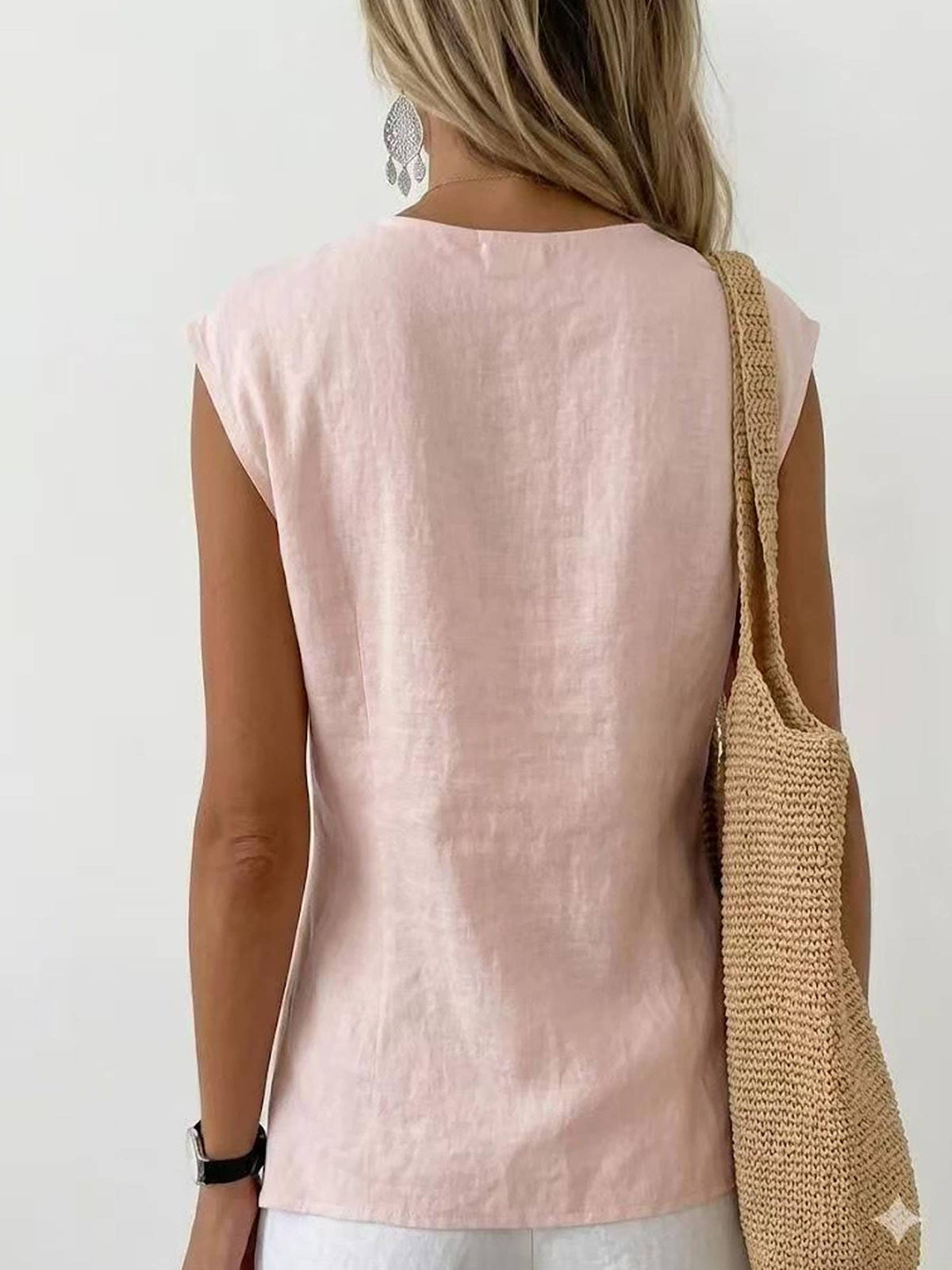 Knotted V-Neck Short Sleeve Casual Top