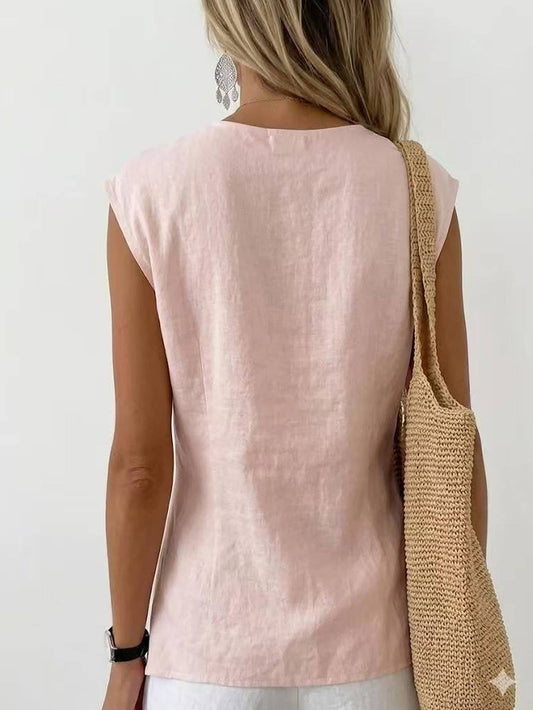Knotted V-Neck Short Sleeve Casual Top