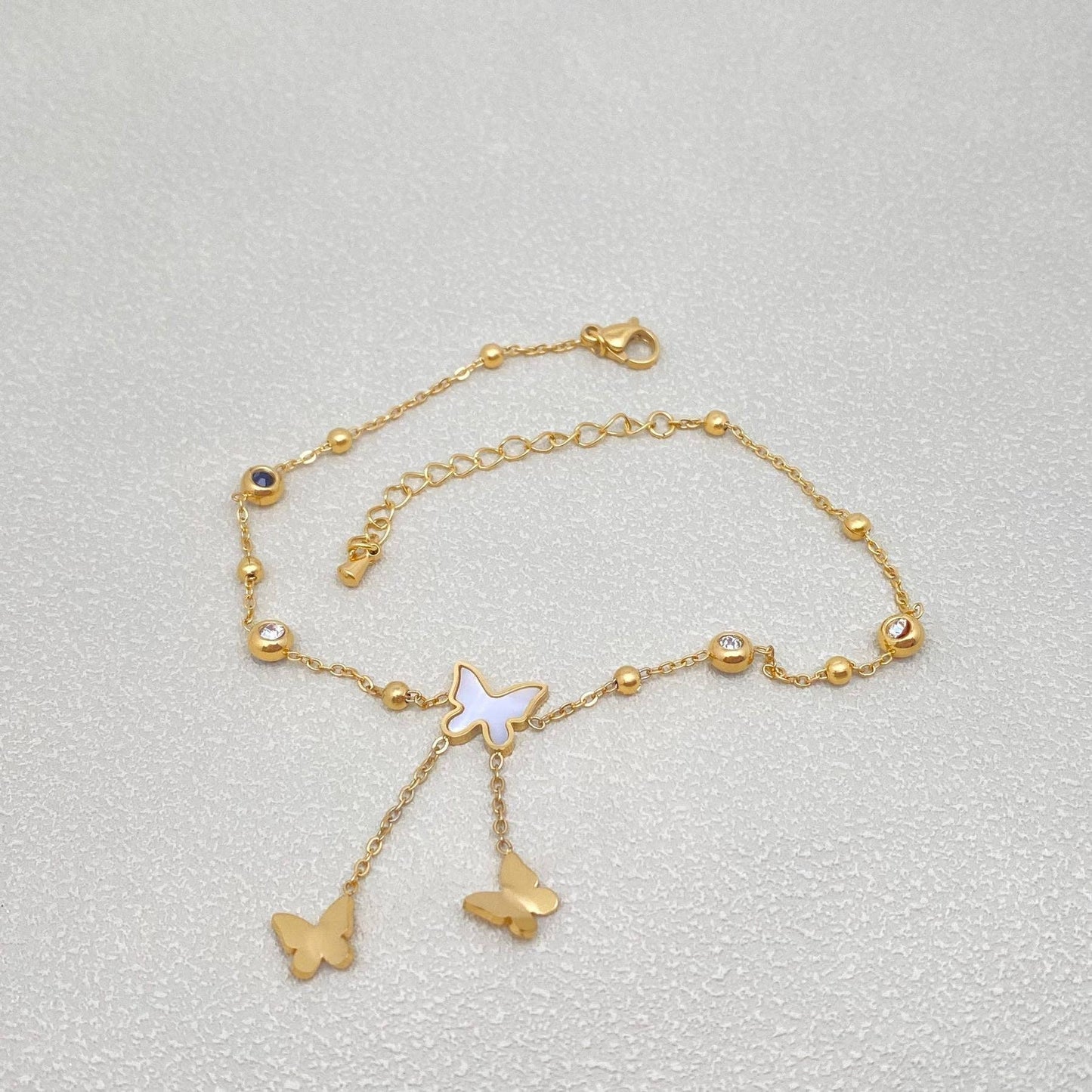Inlaid Shell 18K Gold Plated Butterfly Anklet