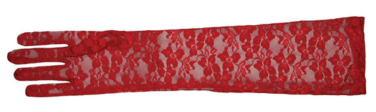 Red Lace Elbow Length Gloves