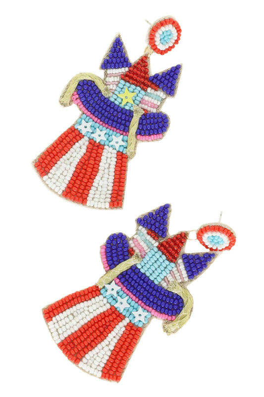 Fireworks Uncle Sam Top Hat Beaded Earrings