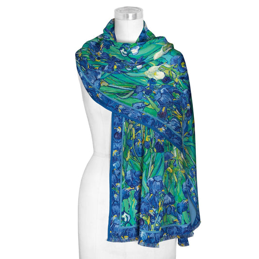 Van Gogh Irises Silk Blend Shawl – Lightweight Dressy Wrap