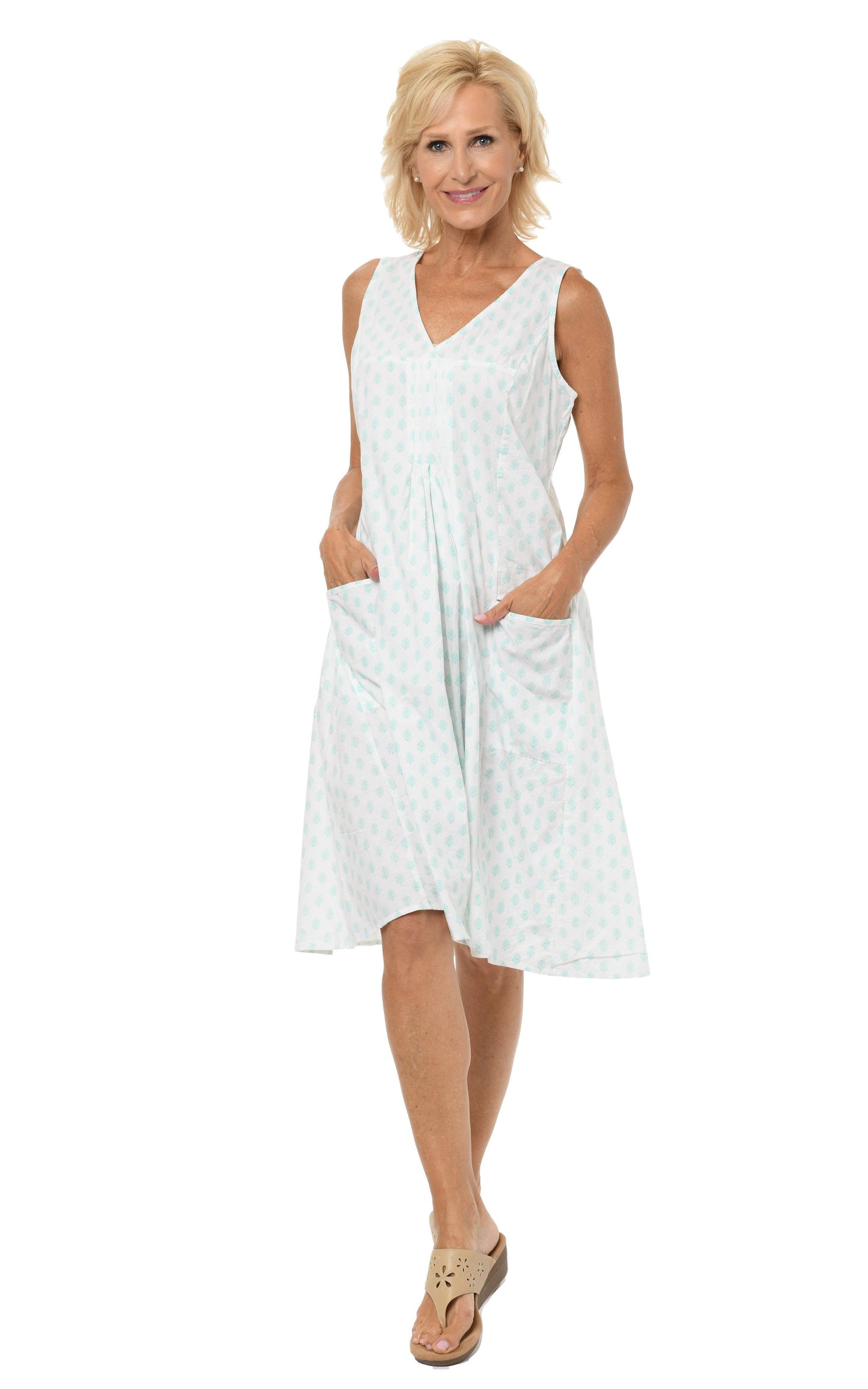 Poppie Dress in Aqua Leaf