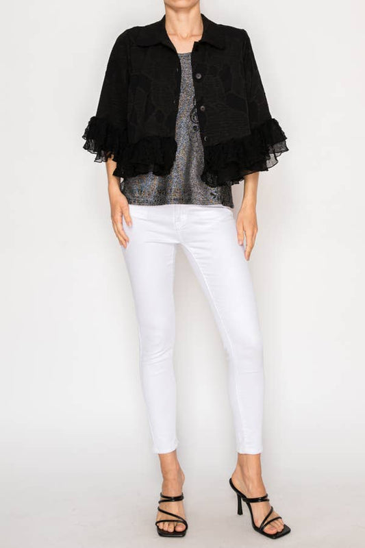 Cropped Button-up Ruffled Detailed Jacket