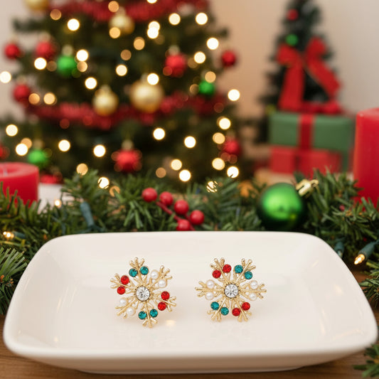 Christmas Rhinestone Snowflake Earrings