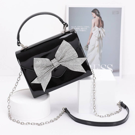 Enamel Rhinestone Ribbon Top Handle Clutch