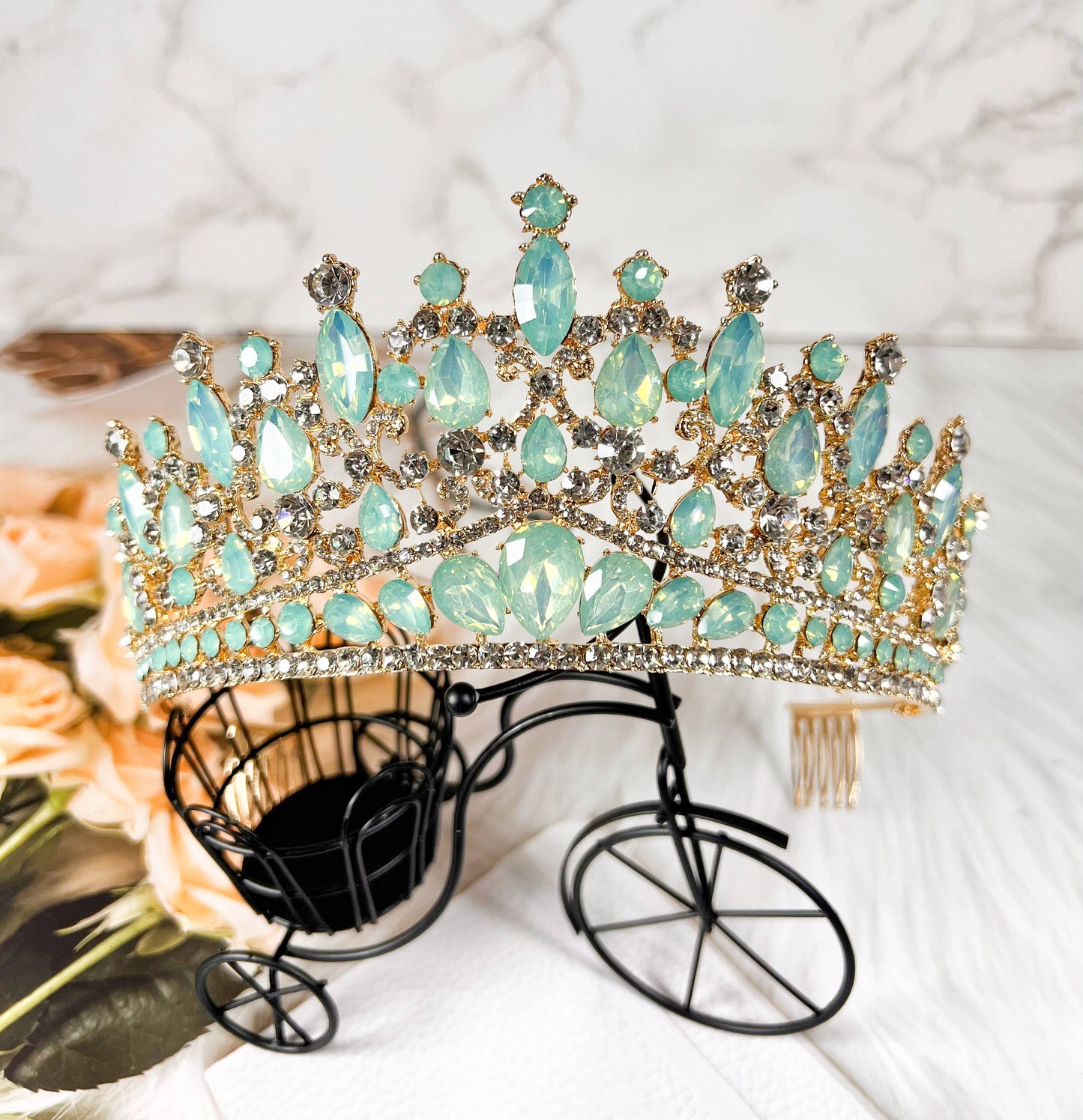 Lime Green Crown for Bridal Princess Tiara Wedding Headpiece