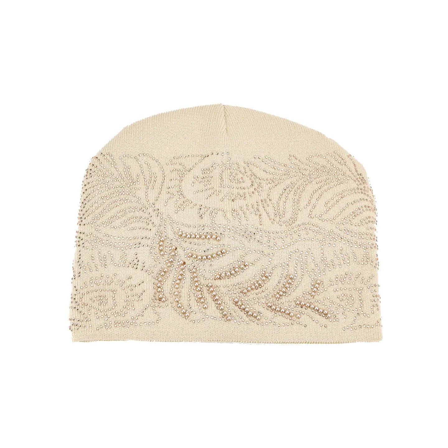 Rhinestone Encrusted Peacock Feather Beanie