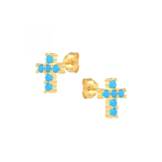 CZ Turquoise Cross Earrings