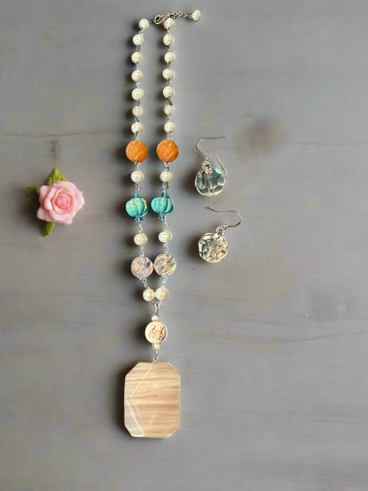 Pearl Beaded & Gemstone Necklace Set
