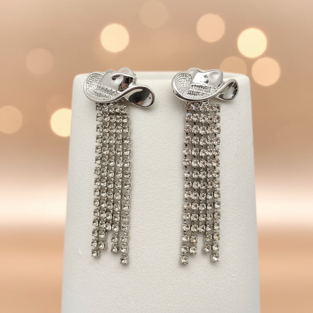 Western Sparkling Rhinestone Tassel Hat Earrings