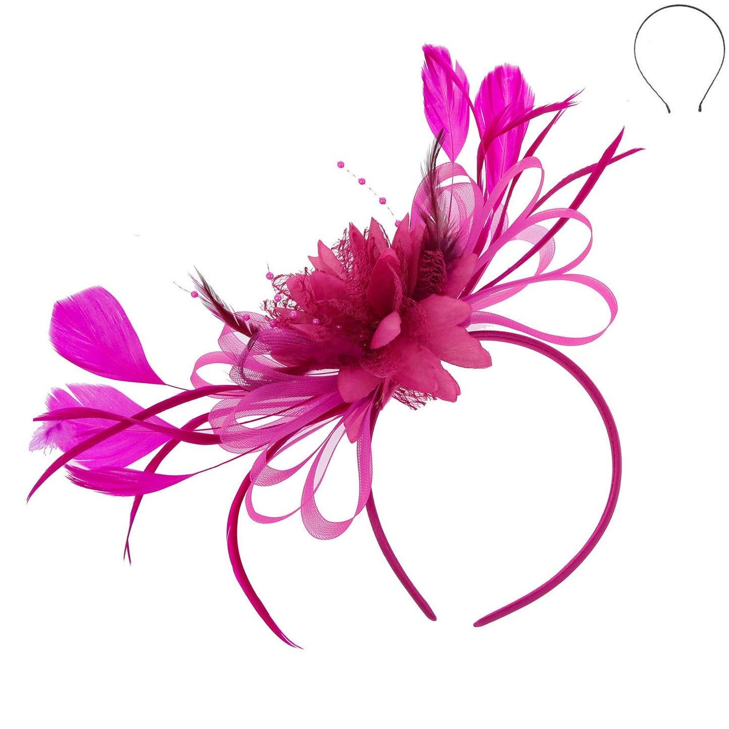 Floral Fascinator Headband w/ Side Loops & Feathers