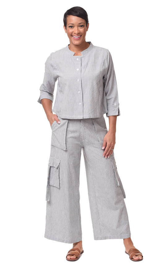 Calista Cargo Pant in Ticking Stripe