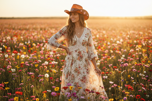 Fashion Western Floral Straw Woven Cowboy Hat
