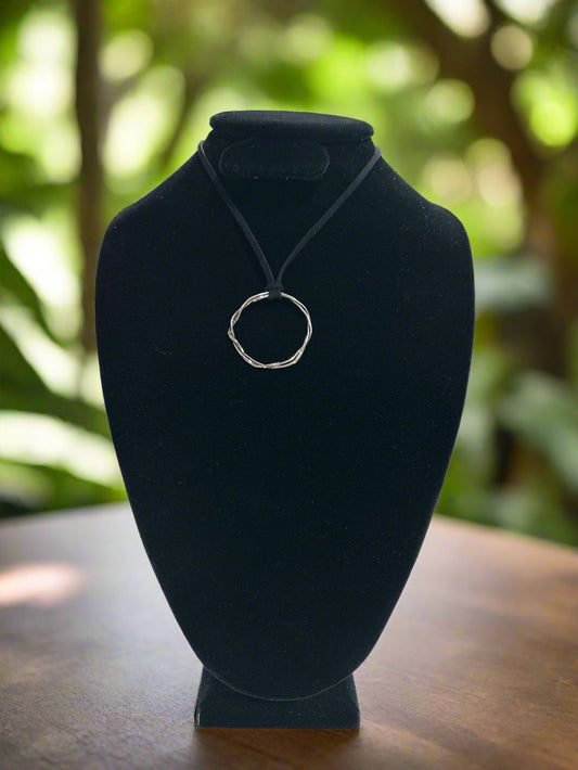 SS Weaved Circle on Black Cord