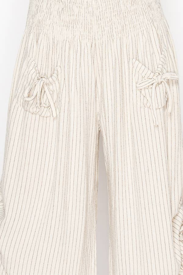 Pinstripe Elastic Waist Bloomer Pants With Pockets