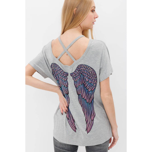 Criss Cross Short Sleeve Top w/ Wings