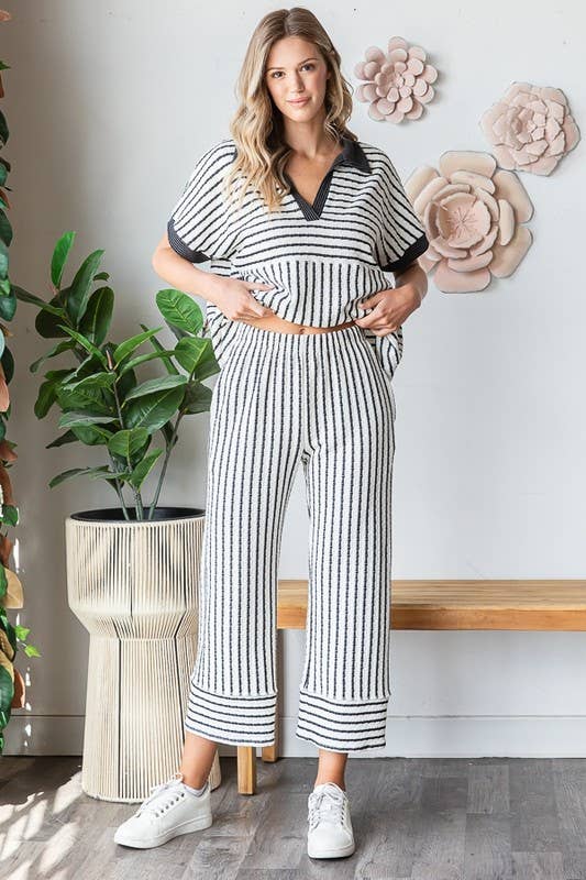 Jacquard Stripe Collar Top