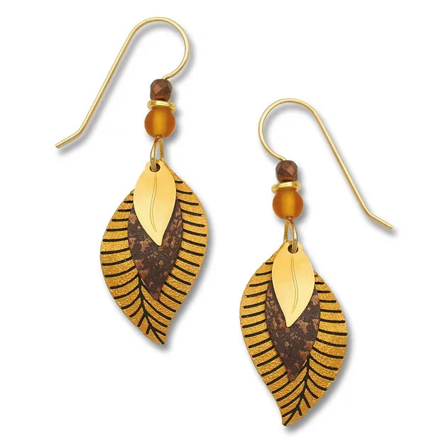 3-Pt Autumn Gold, Dark Brown, & Gold Plated Leaves Earrings