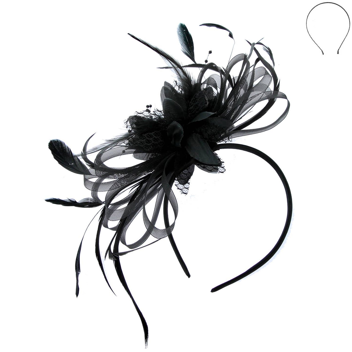 Floral Fascinator Headband w/ Side Loops & Feathers