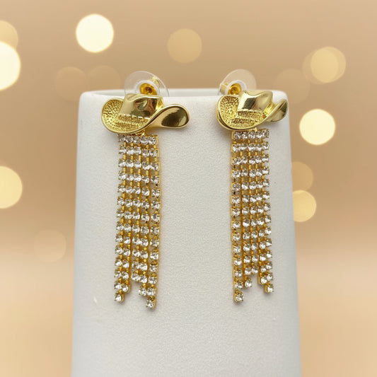 Western Sparkling Rhinestone Tassel Hat Earrings