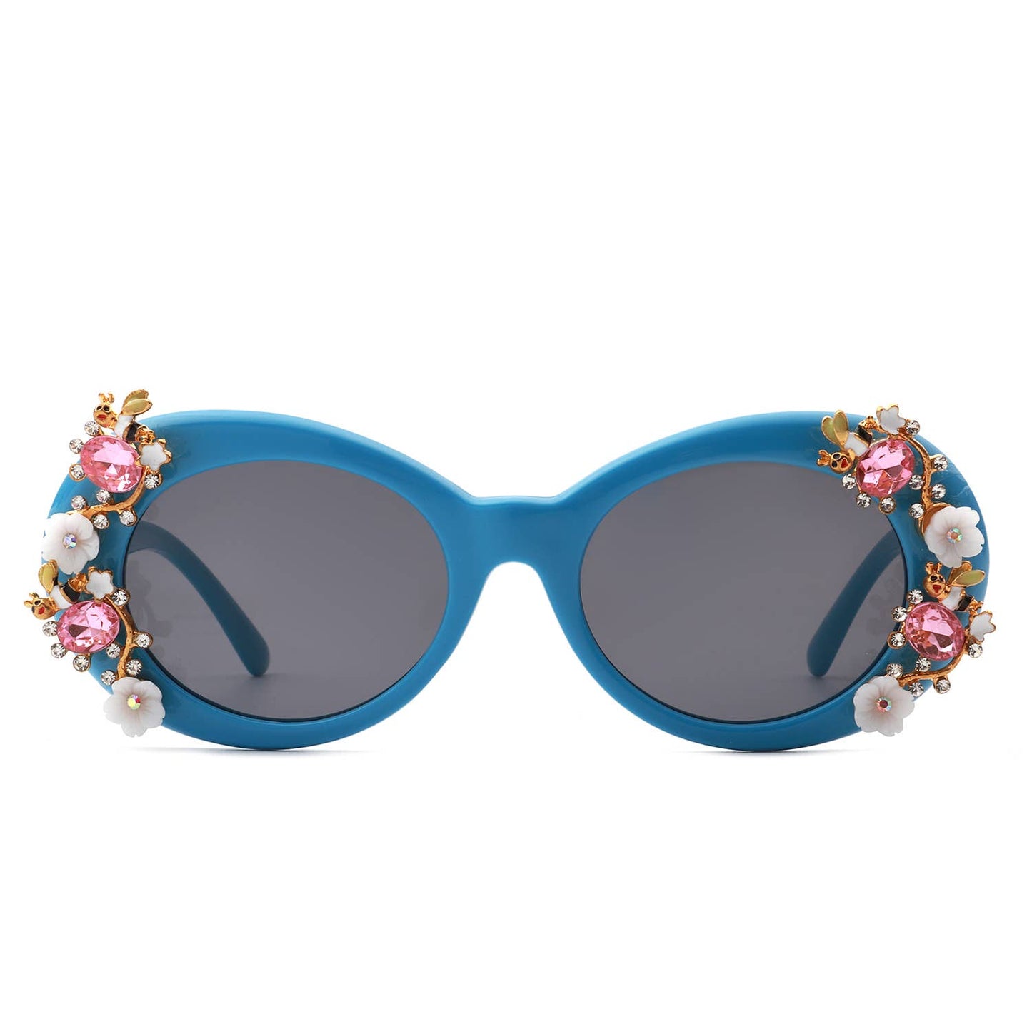 Women Oval Round Floral Design Fashion Sunglasses