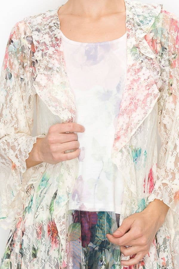 Rose All Lace Ruffled Cardigan
