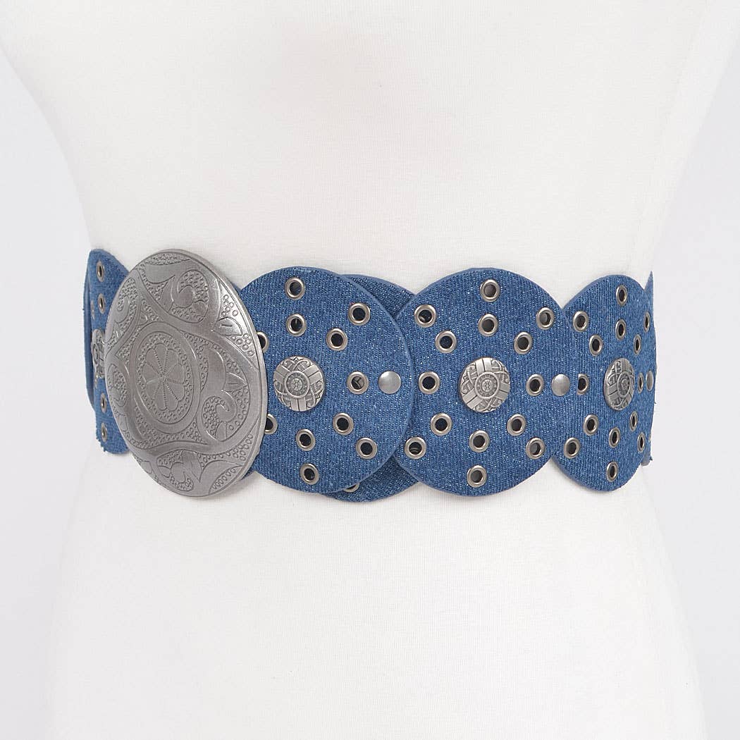 Denim Multi Eyelet Rounds Western Belt