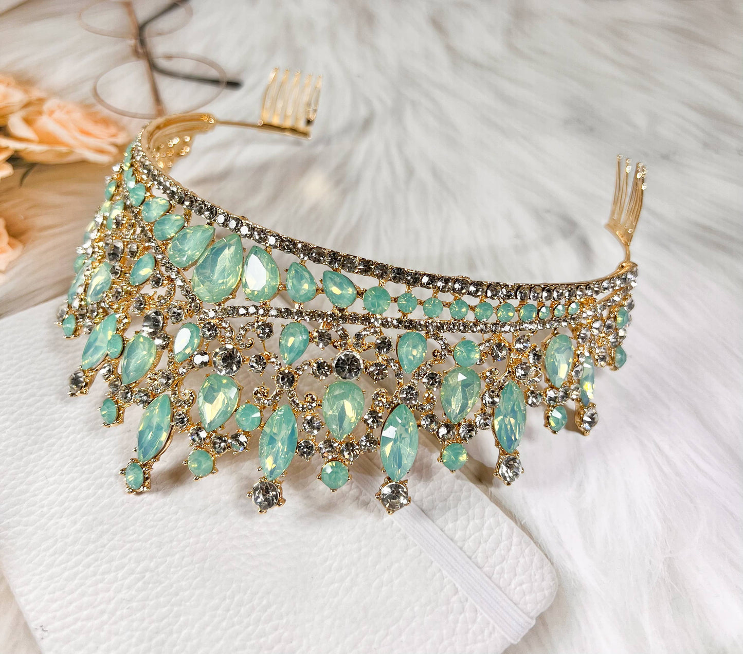 Lime Green Crown for Bridal Princess Tiara Wedding Headpiece