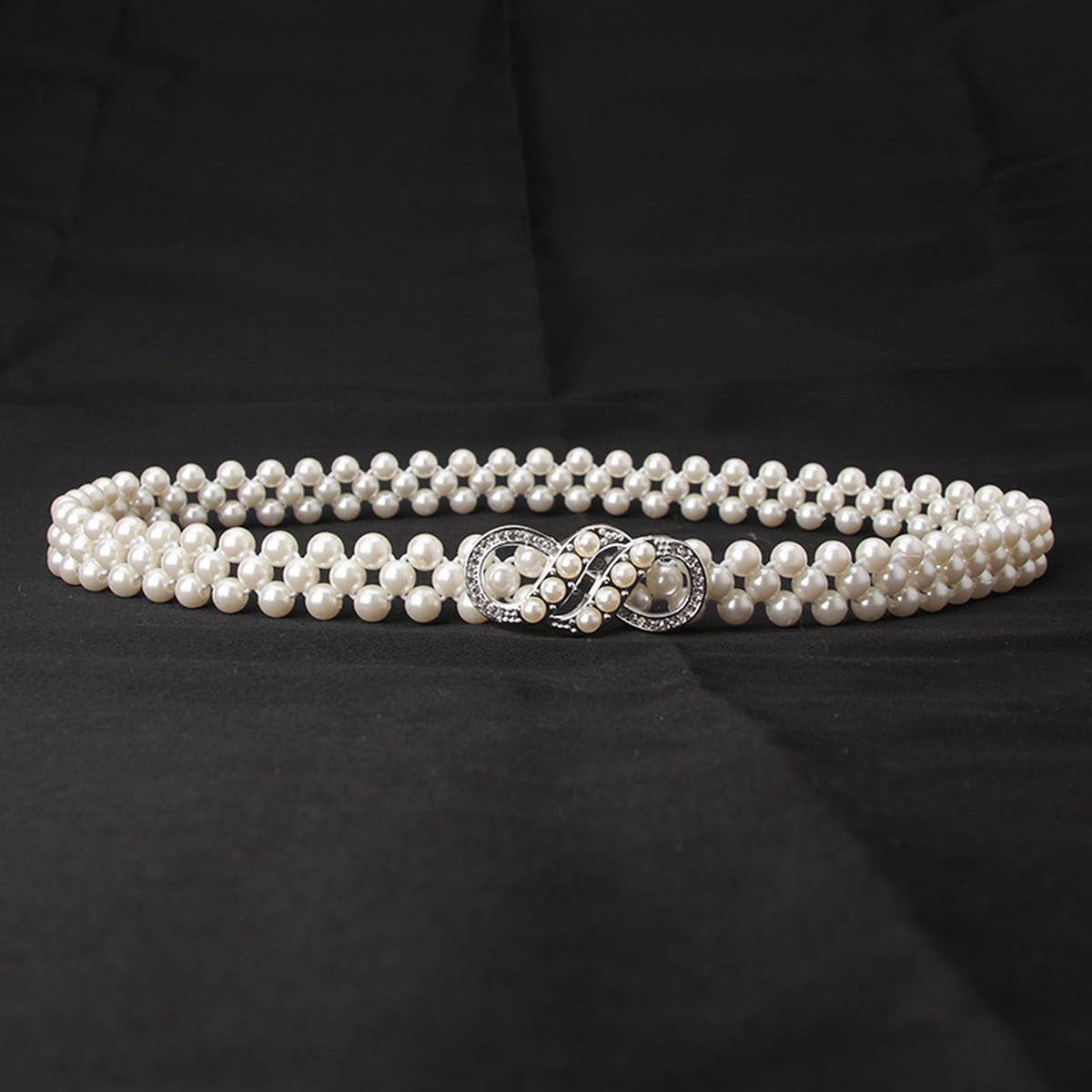 Pearl Woven Elastic Belt w/ Rhinestone Alloy Buckles