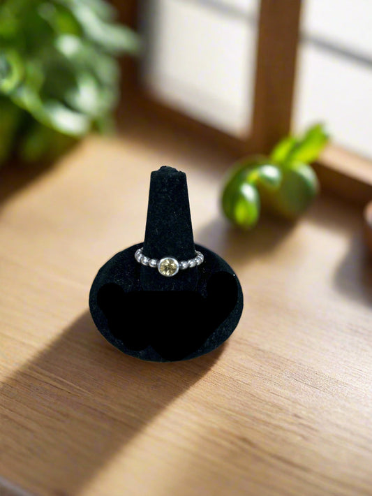 SS Round Ball Ring w/ Yellow Stone