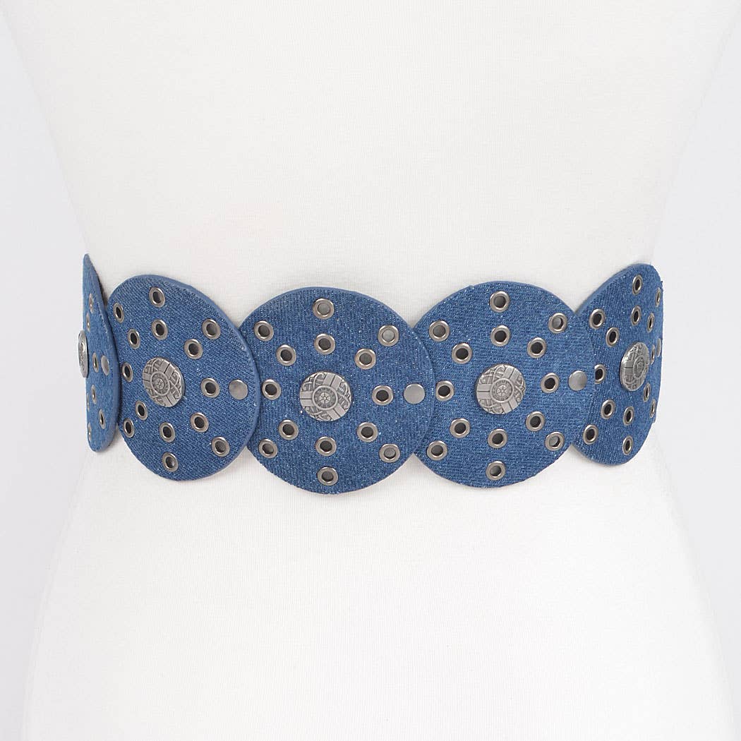 Denim Multi Eyelet Rounds Western Belt