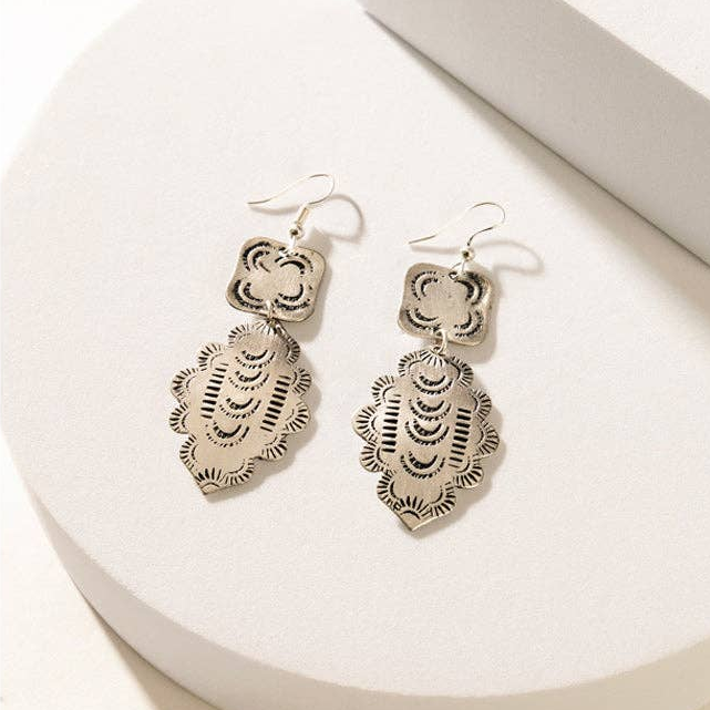 Flowing River Shield Earrings In Silver