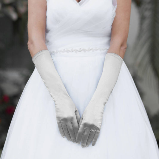 Silver Women's Satin Elbow Gloves