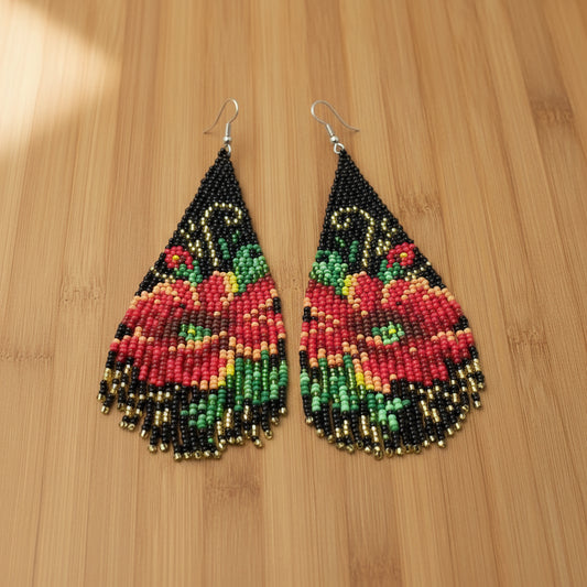 Flower Boho Beaded Fringe Earrings