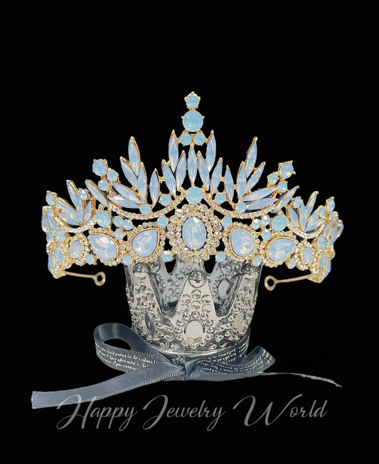 Gold Mermaid Crown, Blue Crown Tiara, Fairy Crystal Headband