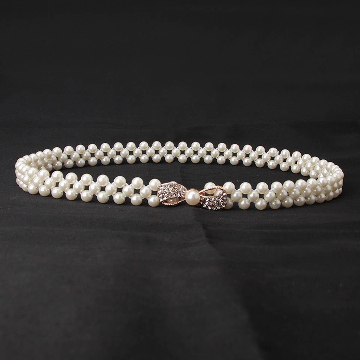 Pearl Woven Elastic Belt w/ Rhinestone Alloy Buckles