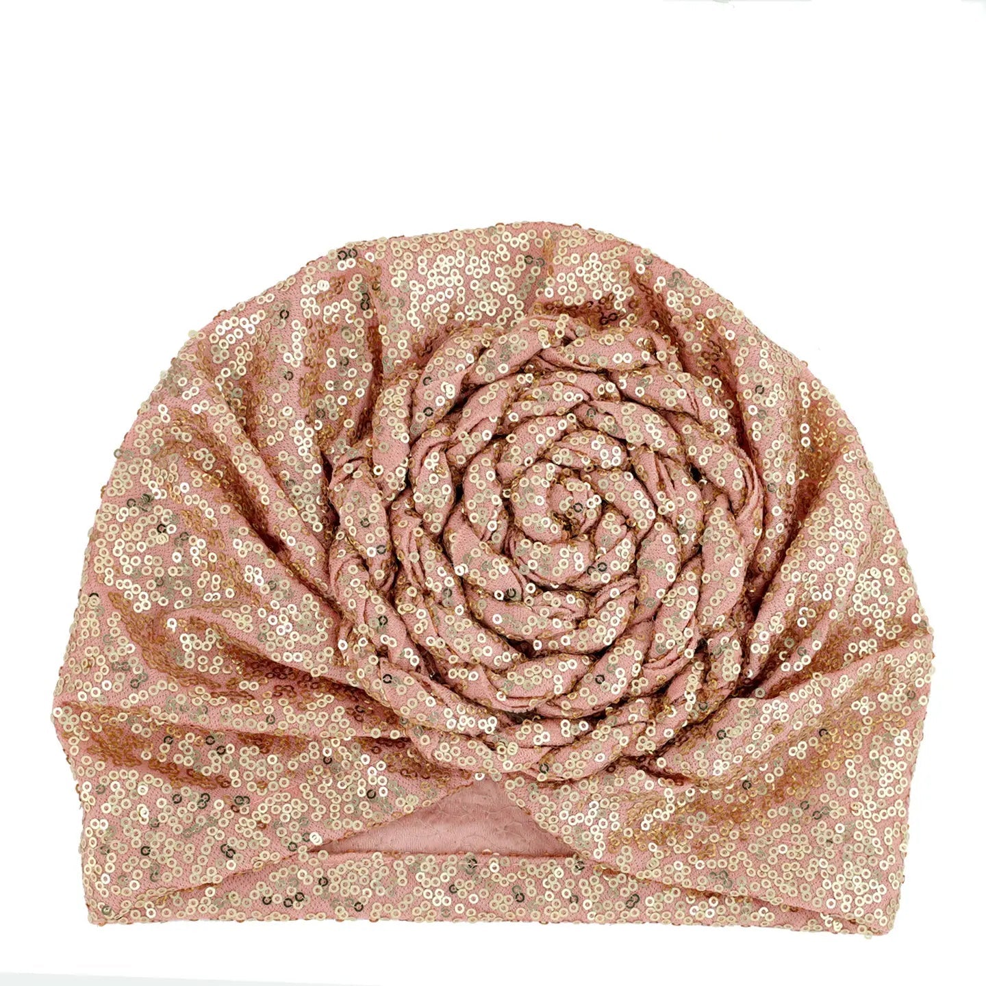 Sequin Embellished Turban w/ Front Floral Knot