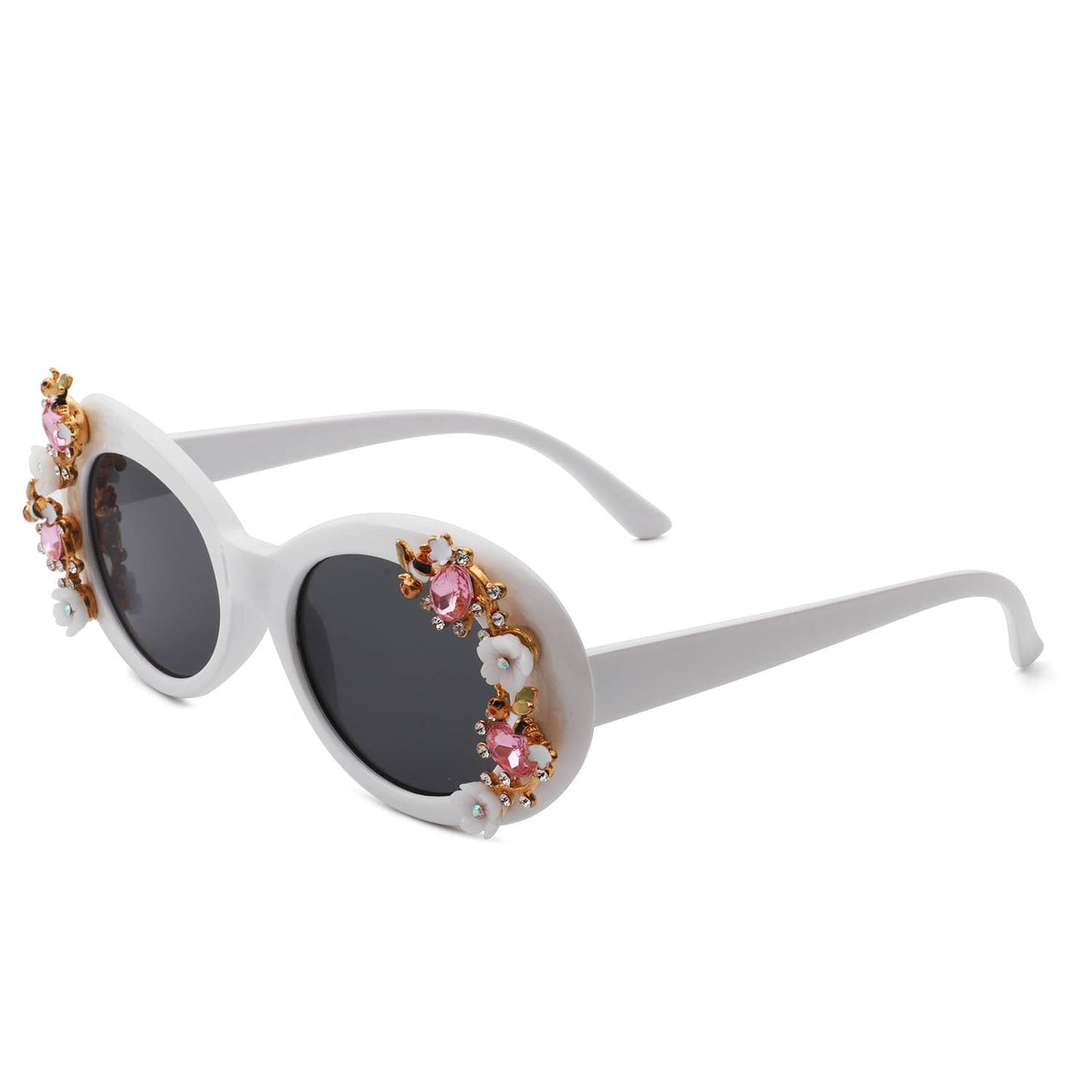 Women Oval Round Floral Design Fashion Sunglasses