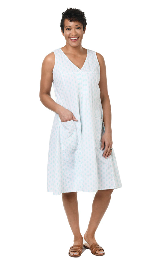 Poppie Dress in Aqua Leaf